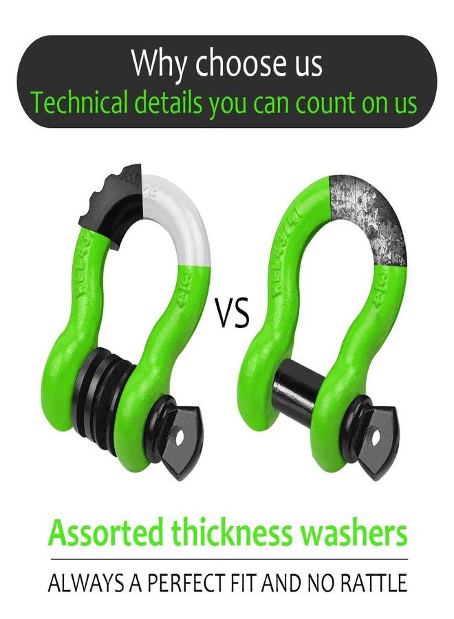 AUTOBOTS Shackles 3/4" (2 Pack), D Ring Shackle 45,000Ib Max Break Strength with 7/8" Pin & Isolator Washers Heavy Duty Clevis Tow Shackle for Tow Strap Jeep Vehicle Off Road Recovery Green-Black - Image 4